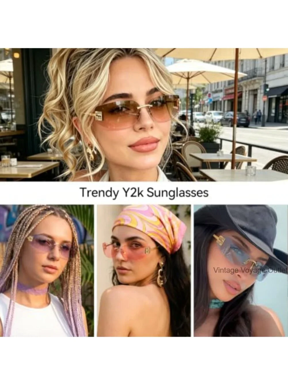 Rimless Wrap Around Sunglasses with UV Protection